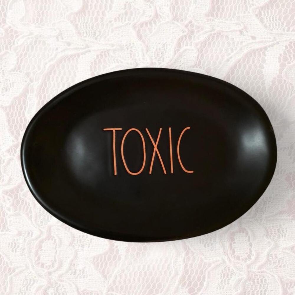 Rae Dunn TOXIC Black Oval Trinket Dish Plate Halloween